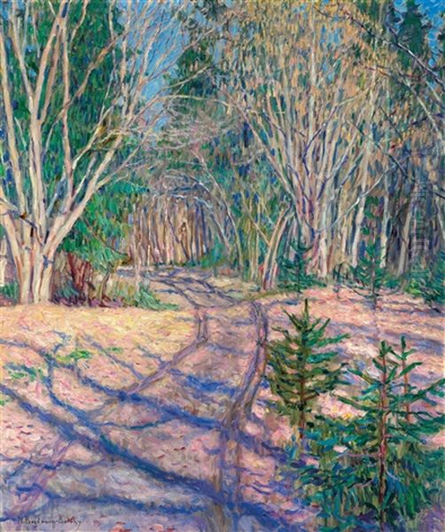 A Sunny Day In A Winter Woodland Oil Painting by Nikolai Petrovich Bogdanov-Bel'sky