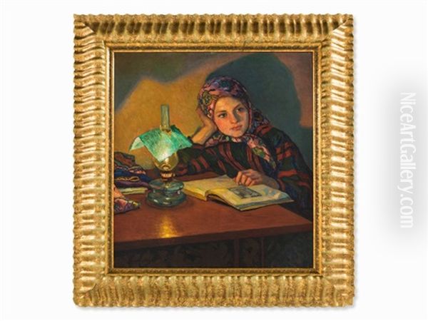 Reading Girl Oil Painting by Nikolai Petrovich Bogdanov-Bel'sky