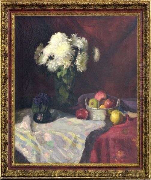 Still Life With Flowers And Fruits Oil Painting by Nikolai Petrovich Bogdanov-Bel'sky