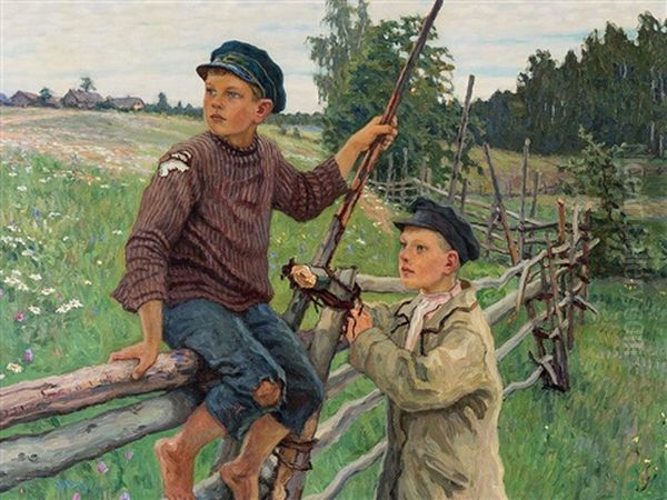 Country Boys, Russia Oil Painting by Nikolai Petrovich Bogdanov-Bel'sky