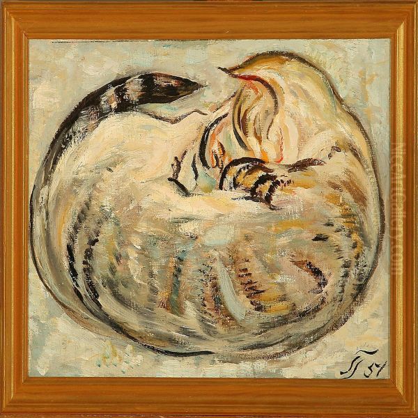 A Cat Oil Painting by Svend Albertsen