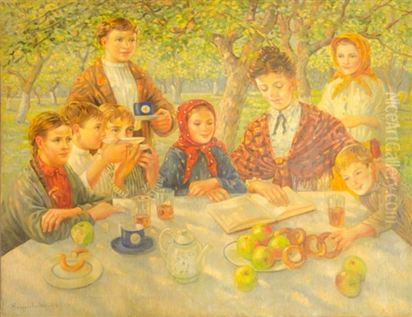 Breakfast Oil Painting by Nikolai Petrovich Bogdanov-Bel'sky