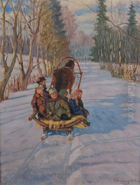 Enfants A La Luge Oil Painting by Nikolai Petrovich Bogdanov-Bel'sky