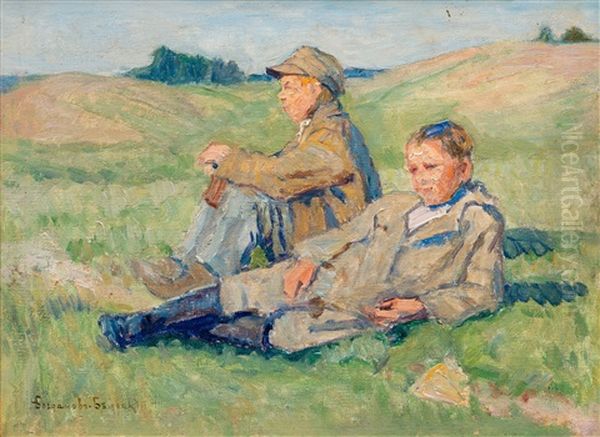 Resting Boys Oil Painting by Nikolai Petrovich Bogdanov-Bel'sky