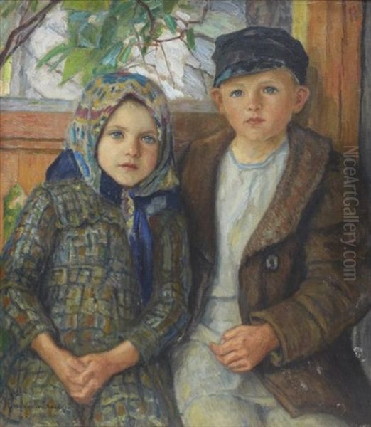 A Boy And A Girl Oil Painting by Nikolai Petrovich Bogdanov-Bel'sky