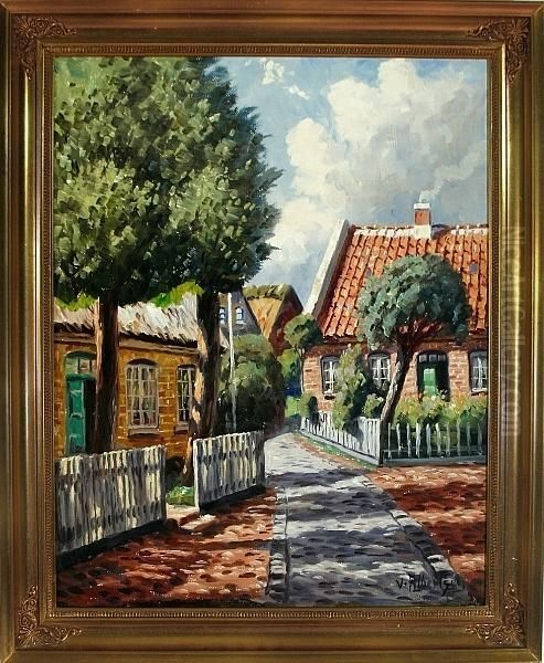 A Summer Day In A Danish Village Oil Painting by Valdemar Albertsen