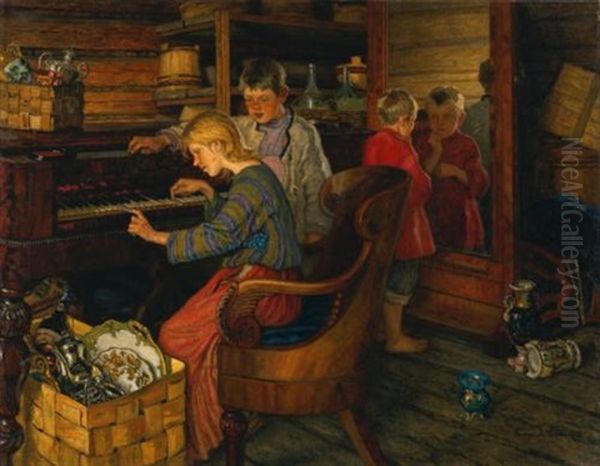 Children By The Piano Oil Painting by Nikolai Petrovich Bogdanov-Bel'sky