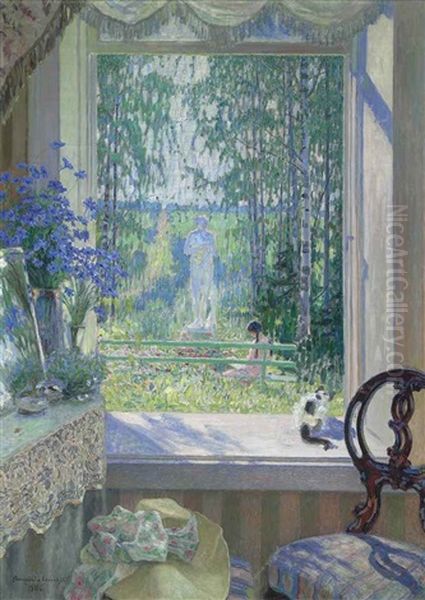 Open Window Onto A Garden Oil Painting by Nikolai Petrovich Bogdanov-Bel'sky