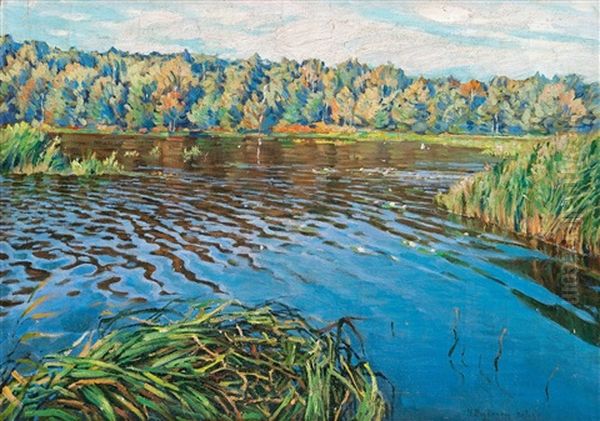 Lake View Oil Painting by Nikolai Petrovich Bogdanov-Bel'sky