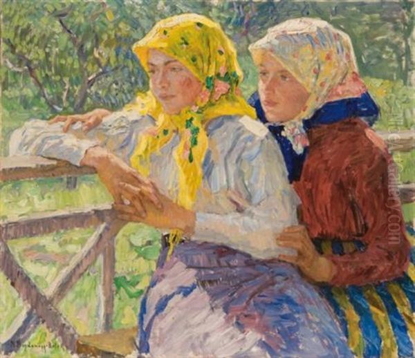 Latgalian Girls Oil Painting by Nikolai Petrovich Bogdanov-Bel'sky