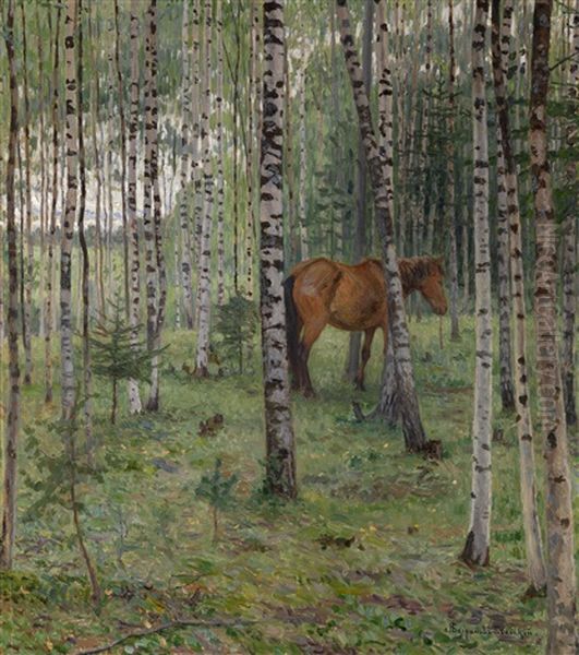 Horse In A Birch Grove by Nikolai Petrovich Bogdanov-Bel'sky