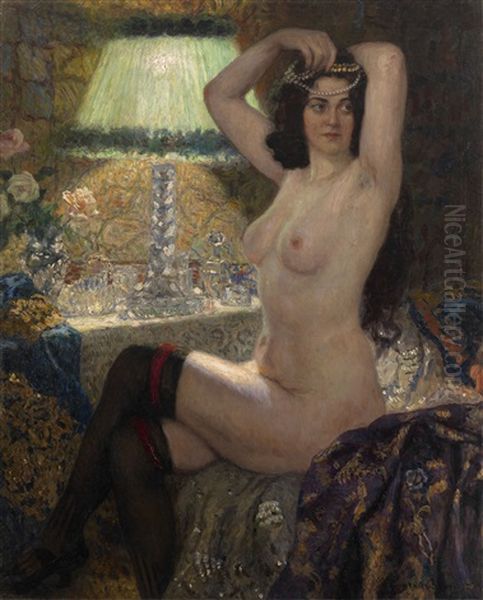 By The Green Lamp Oil Painting by Nikolai Petrovich Bogdanov-Bel'sky