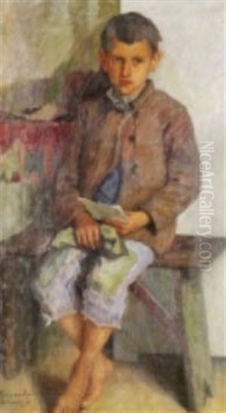 Portrait Of A Boy Oil Painting by Nikolai Petrovich Bogdanov-Bel'sky