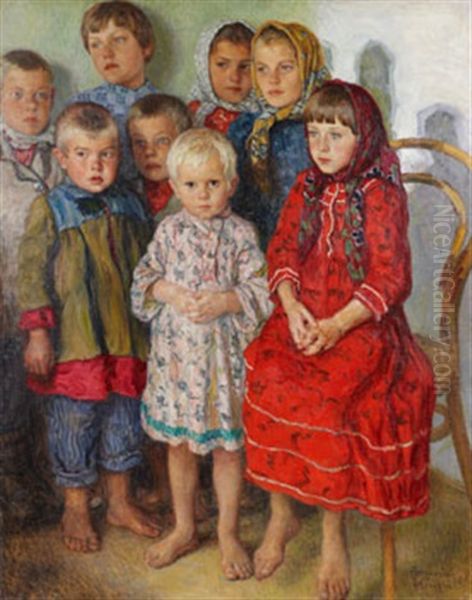 Portrait Of Eight Children Oil Painting by Nikolai Petrovich Bogdanov-Bel'sky