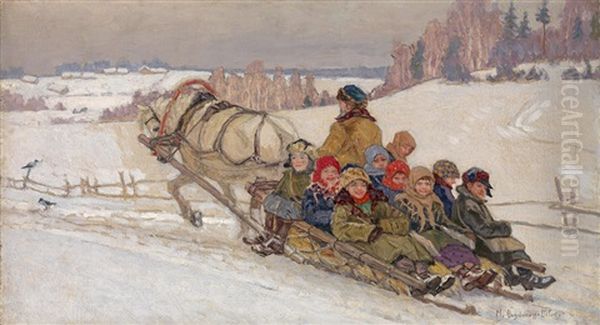 Returning From School Oil Painting by Nikolai Petrovich Bogdanov-Bel'sky