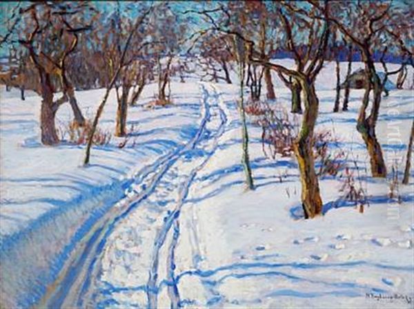 Russian Woodland In Winter Oil Painting by Nikolai Petrovich Bogdanov-Bel'sky