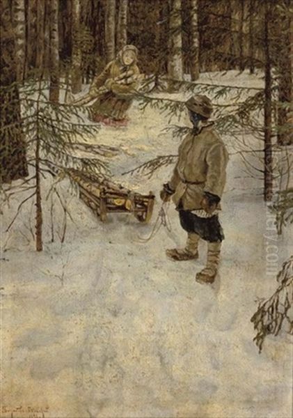 The Wood Collectors Oil Painting by Nikolai Petrovich Bogdanov-Bel'sky