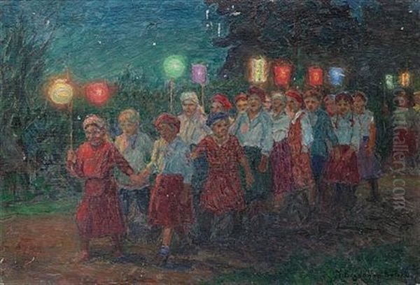 Lantern Procession Oil Painting by Nikolai Petrovich Bogdanov-Bel'sky