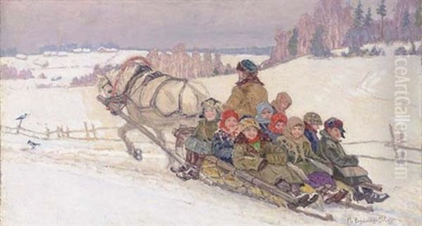 The Sleigh Ride Oil Painting by Nikolai Petrovich Bogdanov-Bel'sky