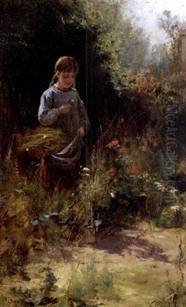 Fillette Dans Un Jardin En Fleurs Oil Painting by Nikolai Petrovich Bogdanov-Bel'sky