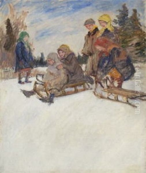 Winterfreuden Oil Painting by Nikolai Petrovich Bogdanov-Bel'sky