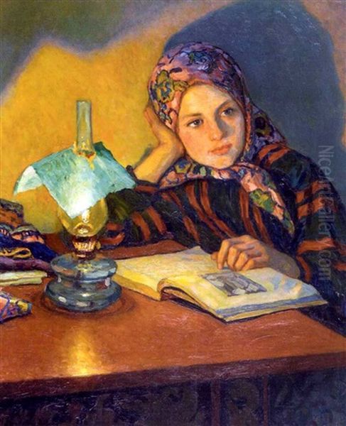 Lukeva Tytto (a Girl Reading) Oil Painting by Nikolai Petrovich Bogdanov-Bel'sky