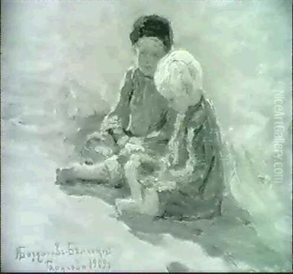 Seated Children Oil Painting by Nikolai Petrovich Bogdanov-Bel'sky