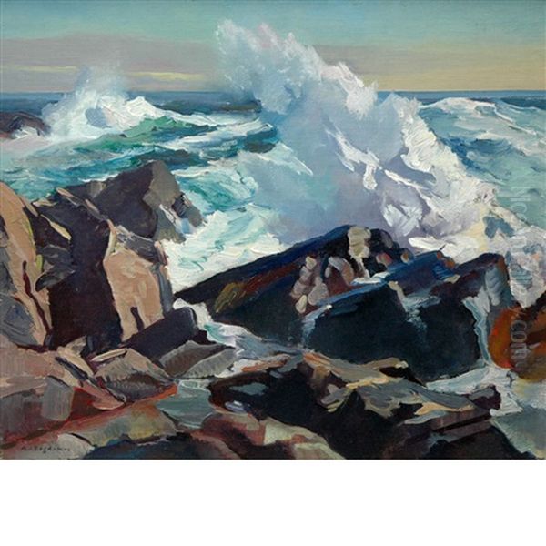 Waves Crashing Oil Painting by Abraham Jacob Bogdanove