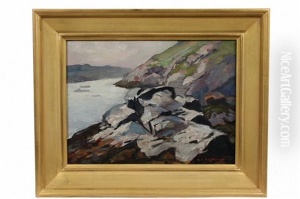 Cliffs, Monhegan Oil Painting by Abraham Jacob Bogdanove