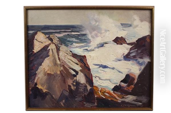 Monhegan Surf Oil Painting by Abraham Jacob Bogdanove