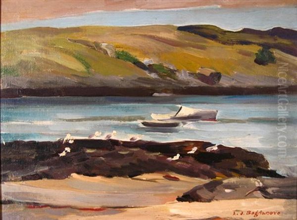 Cove With Boat And Seagulls Oil Painting by Abraham Jacob Bogdanove