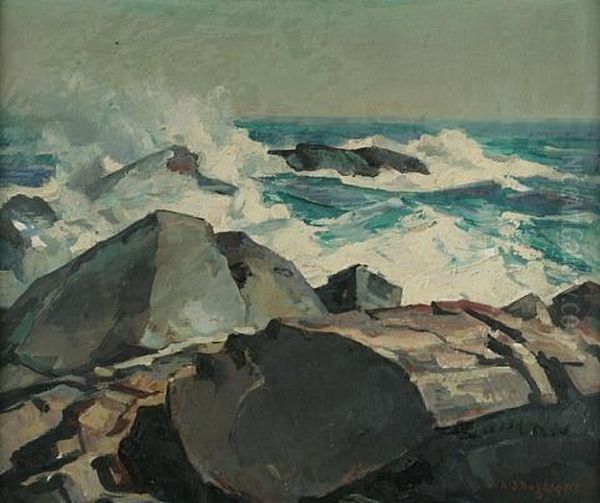 Surf Crashing On Rocks Oil Painting by Abraham Jacob Bogdanove