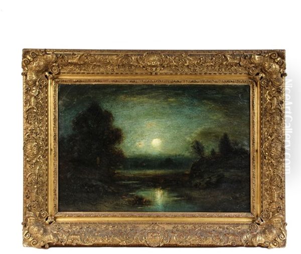 River Moonrise Oil Painting by George Henry Bogert