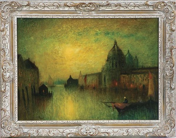 An Impressionistic/tonalist Venice, Canal Scene At Sunset Oil Painting by George Henry Bogert