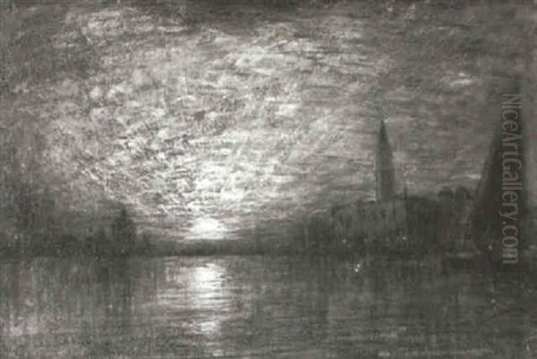 Venetian Canal At Sunset Oil Painting by George Henry Bogert