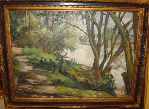 Les Arbres Du Casino Auvers Oil Painting by Emilio Boggio