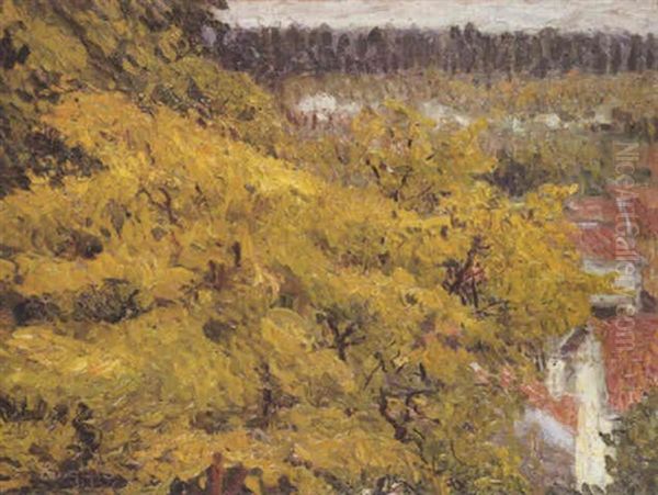 Arbres Au Printemps, Vue Des Pentes De Chaponval Oil Painting by Emilio Boggio