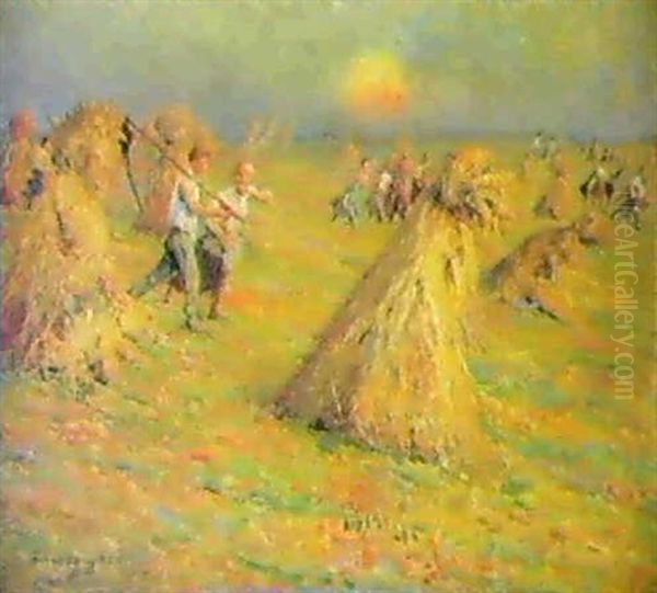 Soir De Moisson Oil Painting by Emilio Boggio