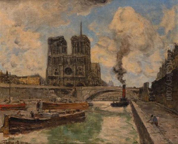 Paris La Seine, Les Quais Notre Dame, Oil Painting by Frank Myers Boggs