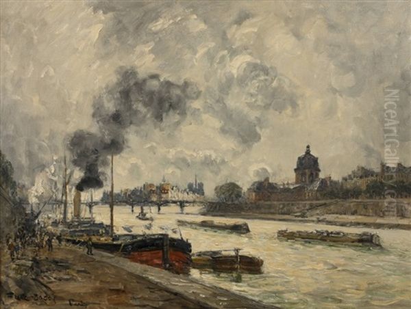 Peniches A Paris, La Seine Et L''institut Oil Painting by Frank Myers Boggs