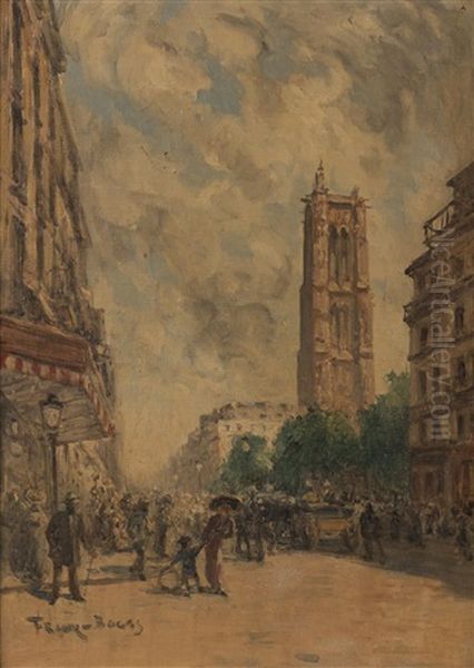 Rue De Rivoli Et Le Tour De St Jacques, Paris Oil Painting by Frank Myers Boggs