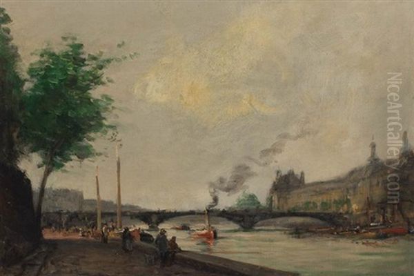 Louvre Vu Du Seine Oil Painting by Frank Myers Boggs