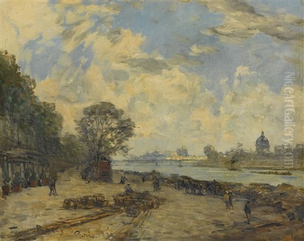 Les Berges De Seine A Paris Oil Painting by Frank Myers Boggs