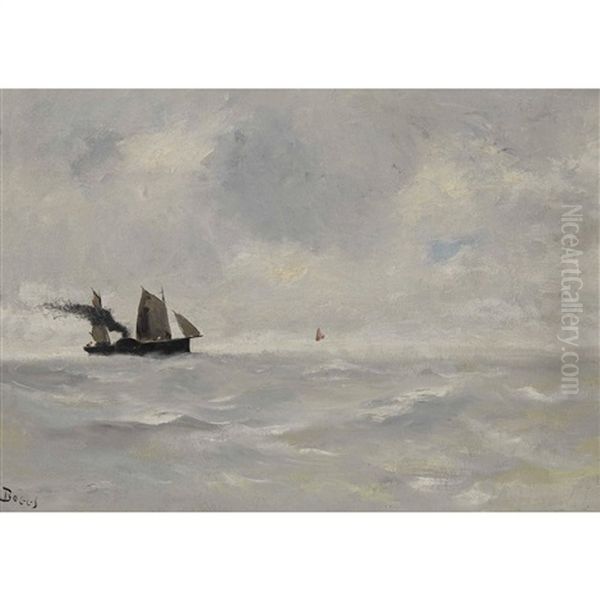 Meerespartie Mit Segeldampfer Oil Painting by Frank Myers Boggs