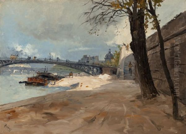 Un Quai Pres De Pont Des Saints-peres, April 26, 1886 Oil Painting by Frank Myers Boggs