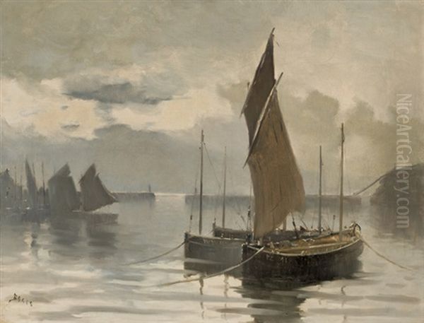 French Harbor Scene Oil Painting by Frank Myers Boggs