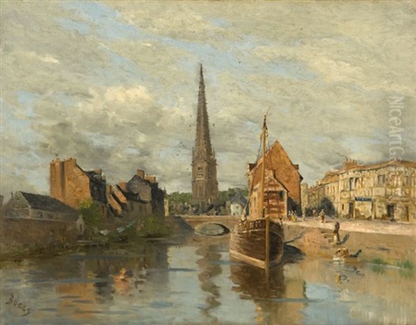 French Village And Canal Oil Painting by Frank Myers Boggs