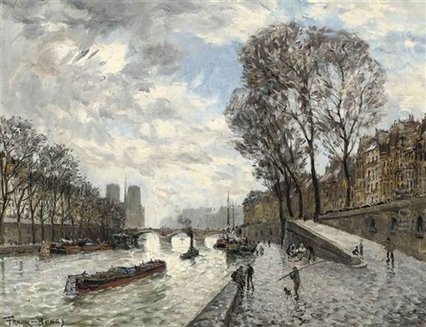 On The Seine At The Pont St. Michel, Paris Oil Painting by Frank Myers Boggs