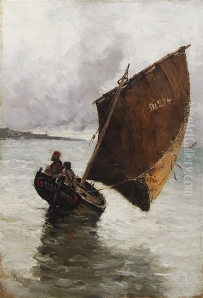 Segelboot In Der Wende Vor Der Kuste Von Dieppe Oil Painting by Frank Myers Boggs