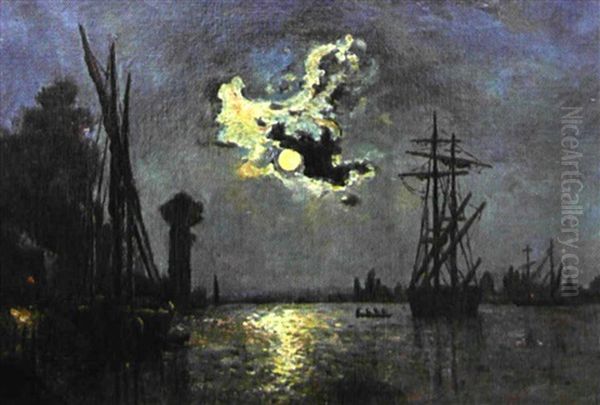 Canal Au Clair De Lune En Hollande Oil Painting by Frank Myers Boggs